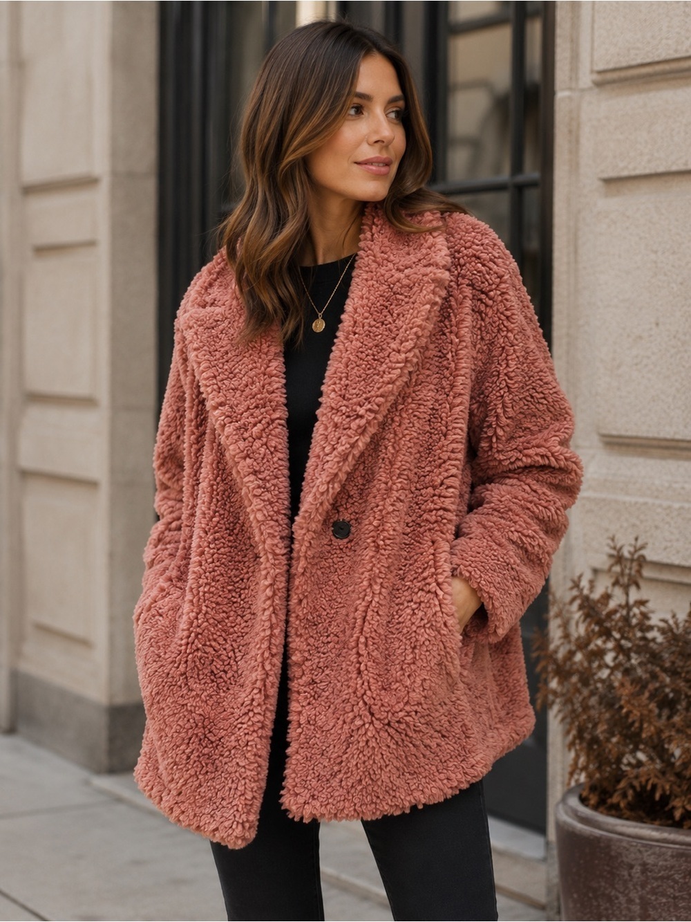 Zara Women's Rust Teddy Jacket Size M Boho Coquette Indie Winter Coat Chunky